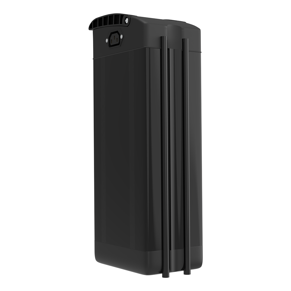 DEEPOWER black electric bike battery pack with power input port and sleek vertical design