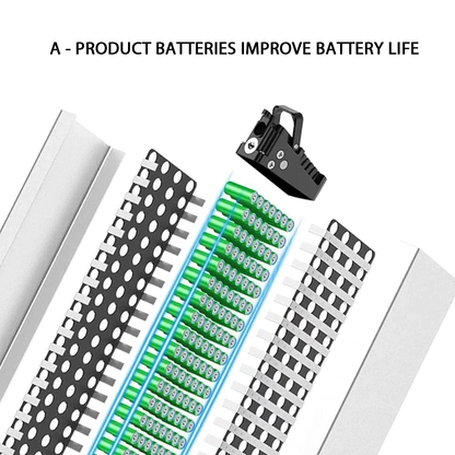 Exploded view of portable power bank battery pack with green cylindrical cells and black case components