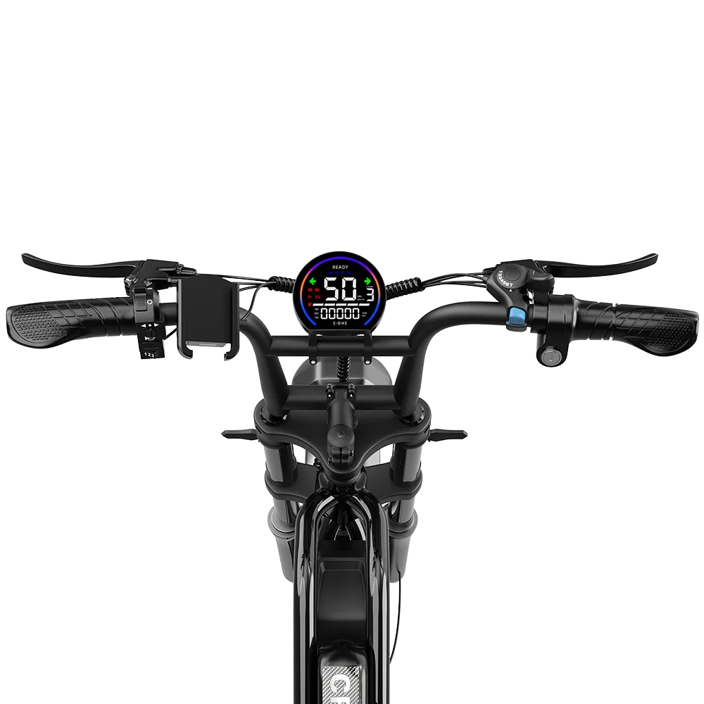 DEEPOWER S20 electric bike handlebar with digital display, controller buttons, and ergonomic grips