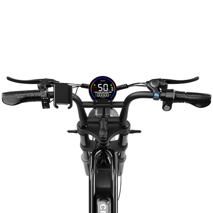 DEEPOWER S20 electric bike handlebar with digital display, controller buttons, and ergonomic grips